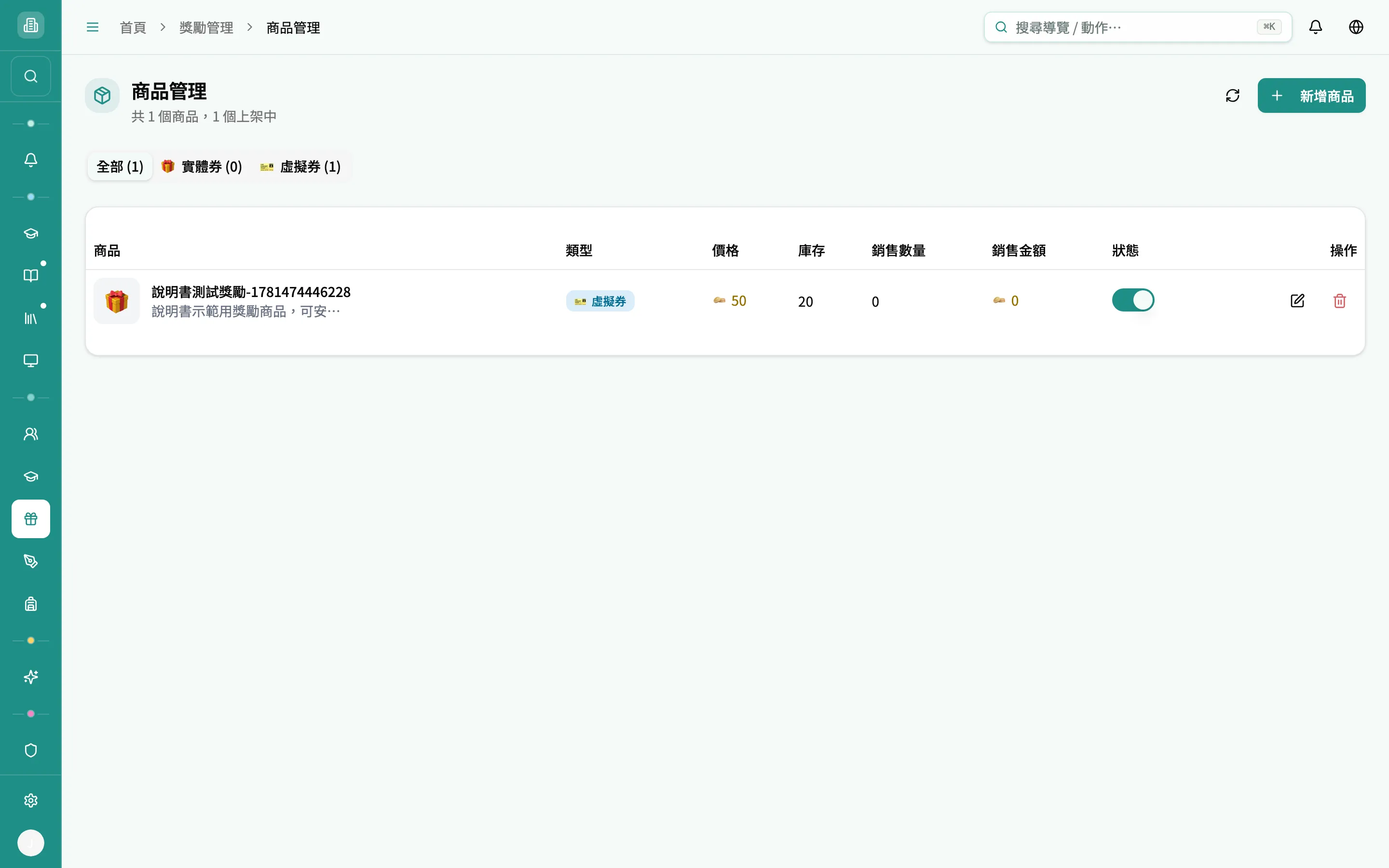 商品表格（有資料）